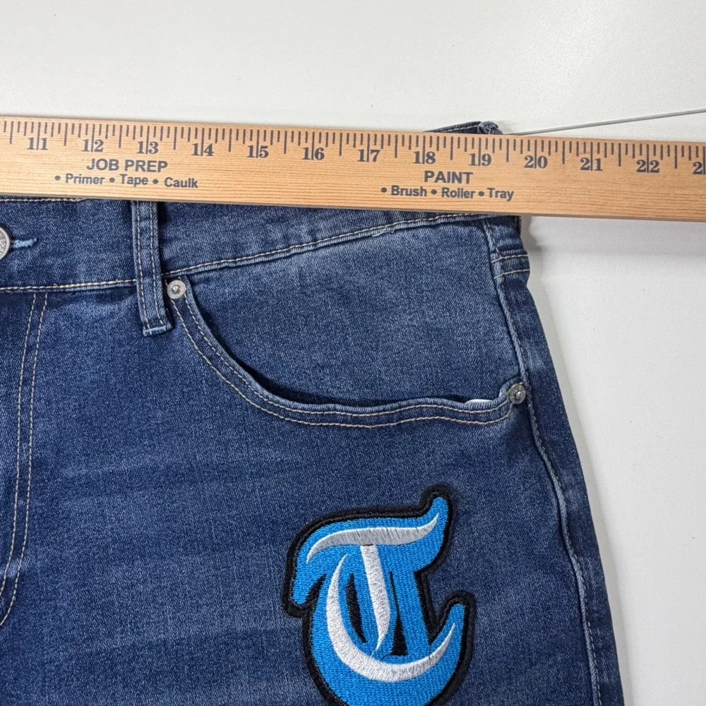 True Religion Bobby Relaxed Baggy Jeans Mens 36 Blue Applique Denim Streetwear